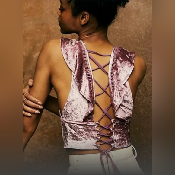 NWT Free People Lillian Velvet Lace Up Crop Top - Picture 2 of 5